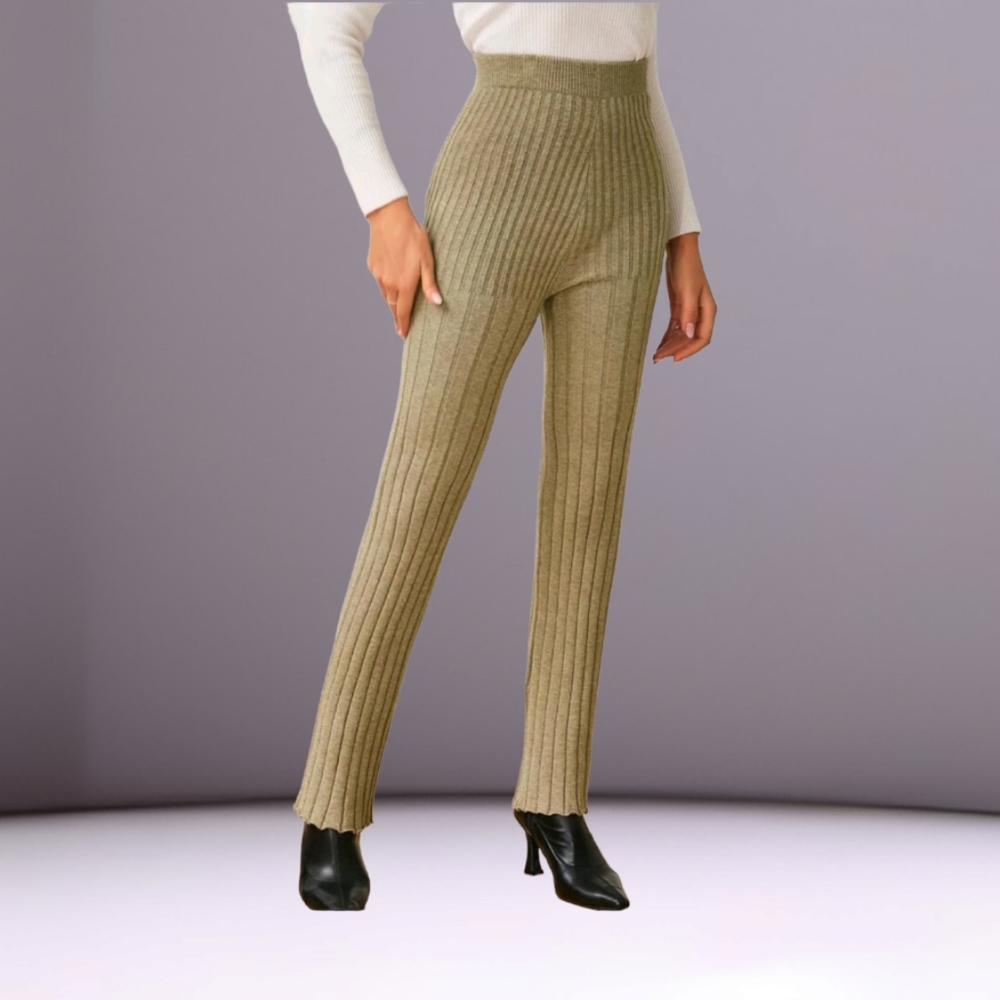 NEW 🌺 Khaki High Waist Ribbed Knit Pants